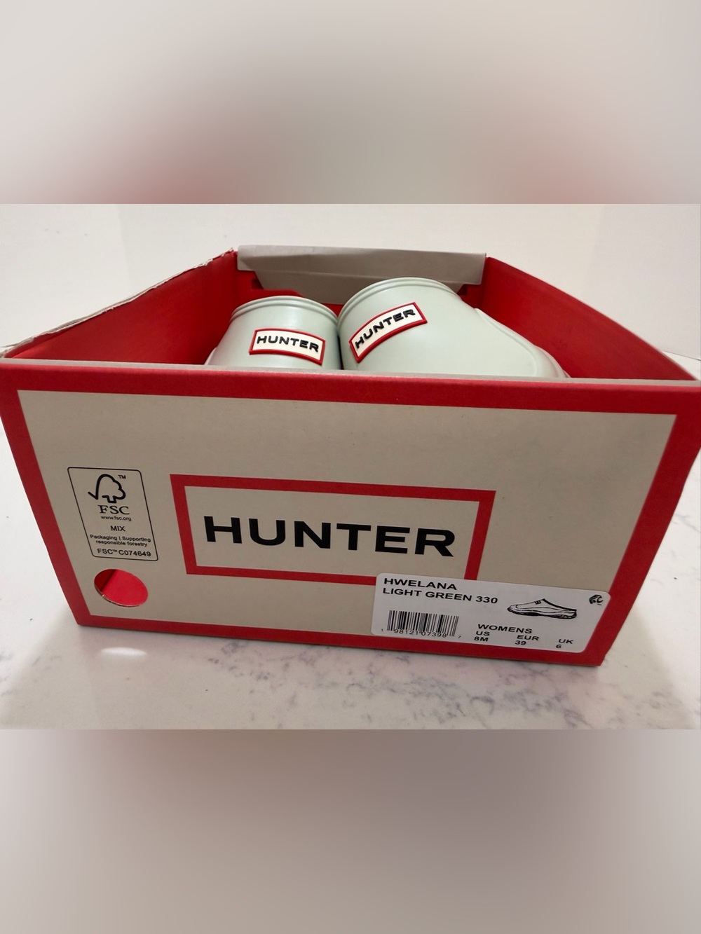 Hunter Light Green Slip-On Clogs with Red Logo Accents - Picture 7 of 9